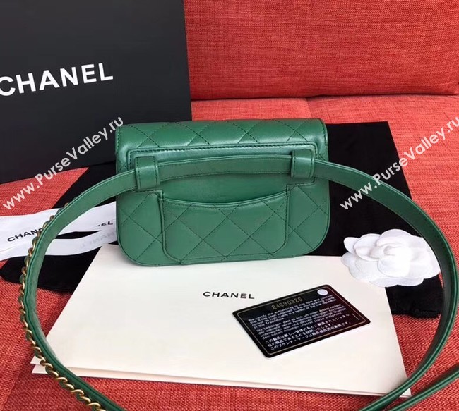 Chanel Original Sheepskin Leather Belt Bag Green 33866 Gold