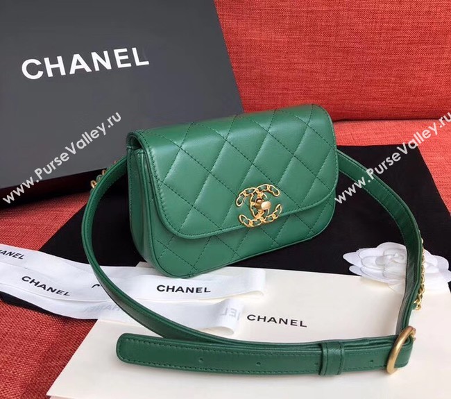 Chanel Original Sheepskin Leather Belt Bag Green 33866 Gold