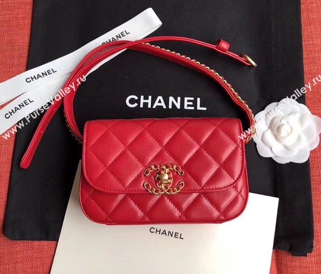 Chanel Original Sheepskin Leather Belt Bag Red 33866 Gold