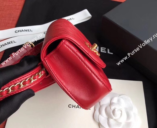 Chanel Original Sheepskin Leather Belt Bag Red 33866 Gold