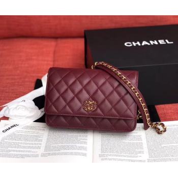 Chanel Original Sheepskin Leather Belt Bag Wine 33866 Gold