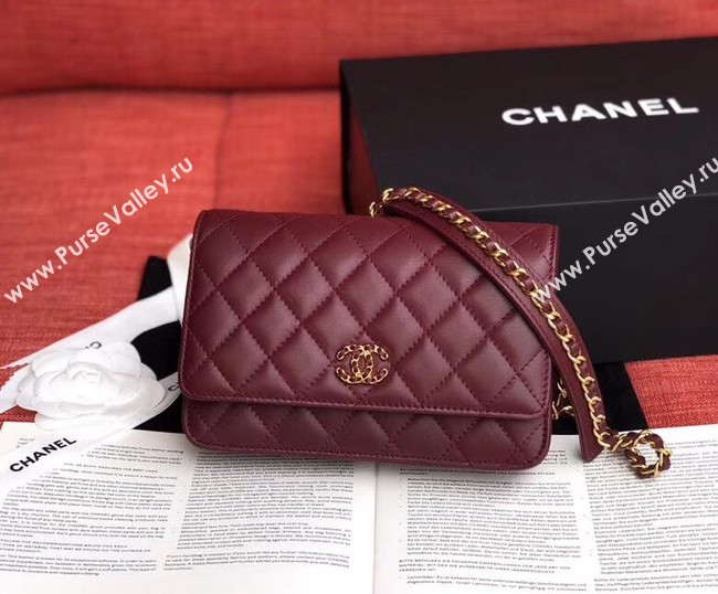 Chanel Original Sheepskin Leather Belt Bag Wine 33866 Gold