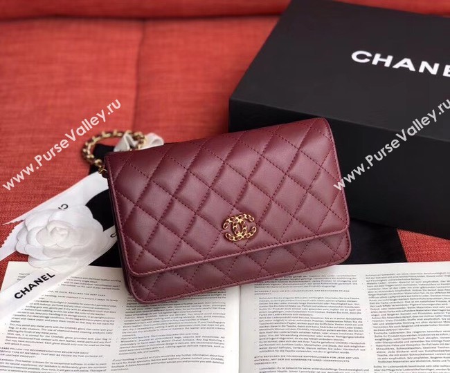 Chanel Original Sheepskin Leather Belt Bag Wine 33866 Gold