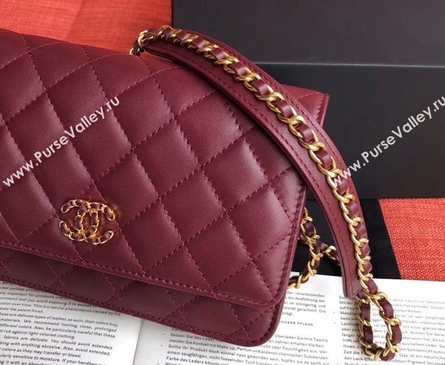 Chanel Original Sheepskin Leather Belt Bag Wine 33866 Gold