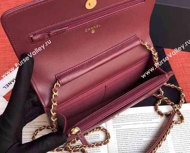 Chanel Original Sheepskin Leather Belt Bag Wine 33866 Gold