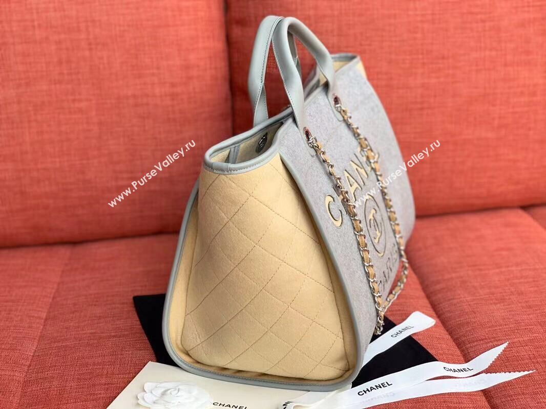 Chanel Original Tote Shopping Bag Wool calfskin & Silver-Tone Metal A93786 Grey&beige