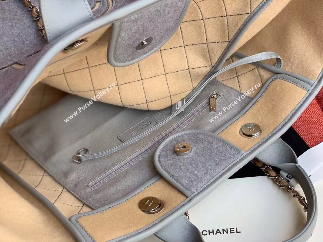 Chanel Original Tote Shopping Bag Wool calfskin & Silver-Tone Metal A93786 Grey&beige