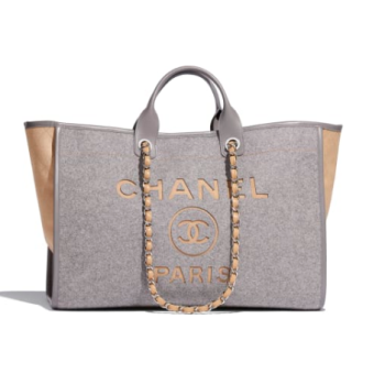 Chanel Original Tote Shopping Bag Wool calfskin & Silver-Tone Metal A93786 Grey&beige