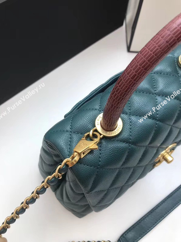 Chanel Small Flap Bag with Red Top Handle A92990 blue