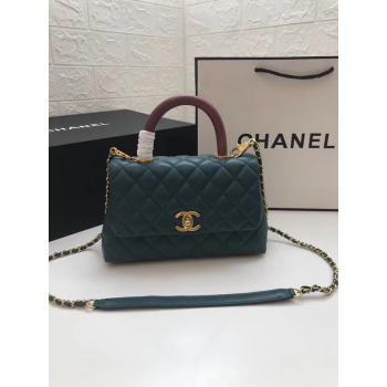 Chanel Small Flap Bag with Red Top Handle A92990 blue