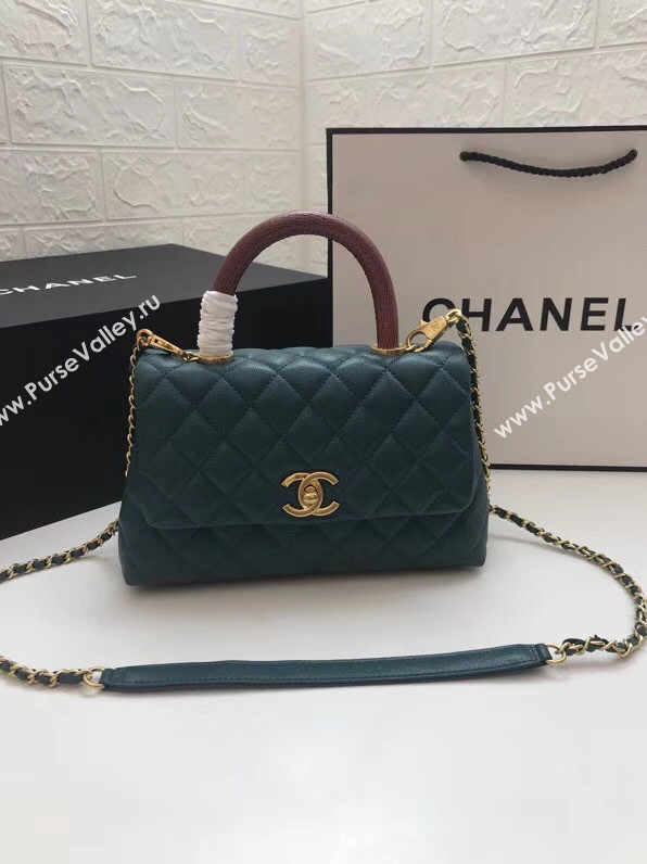 Chanel Small Flap Bag with Red Top Handle A92990 blue