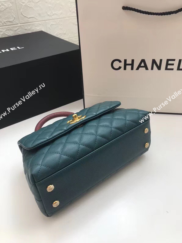 Chanel Small Flap Bag with Red Top Handle A92990 blue