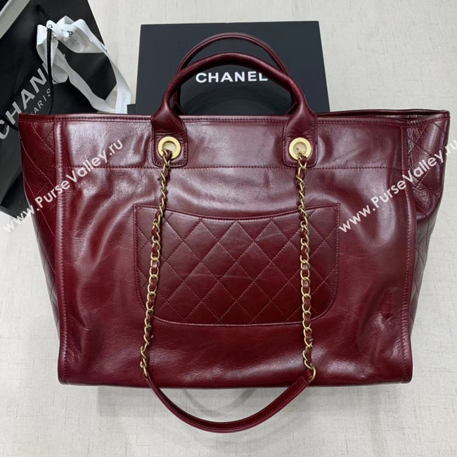 Chanel cowhide Tote Shopping Bag A66942 Burgundy