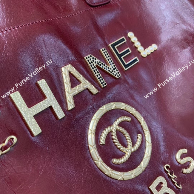 Chanel cowhide Tote Shopping Bag A66942 Burgundy