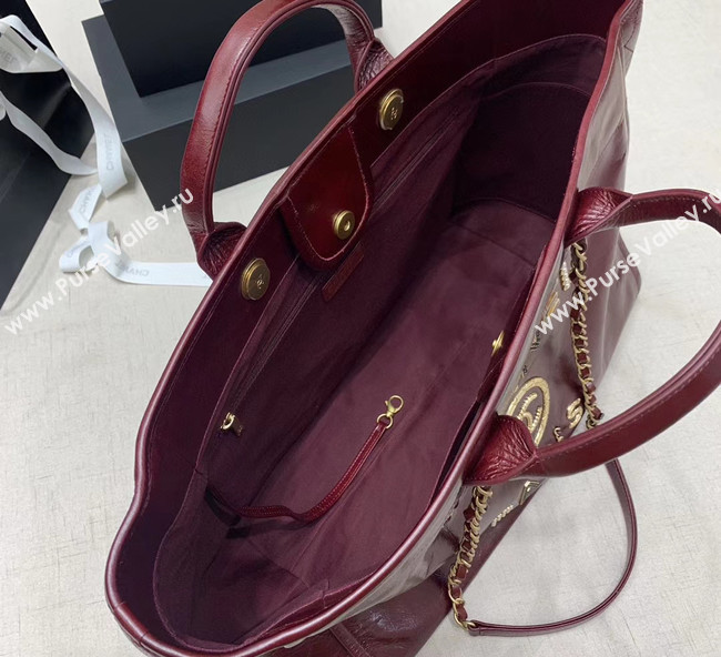 Chanel cowhide Tote Shopping Bag A66942 Burgundy