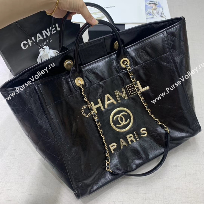 Chanel cowhide Tote Shopping Bag A66942 black