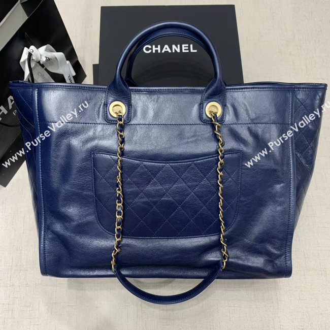 Chanel cowhide Tote Shopping Bag A66942 blue