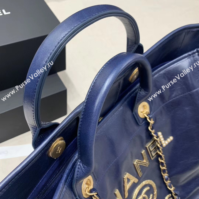 Chanel cowhide Tote Shopping Bag A66942 blue