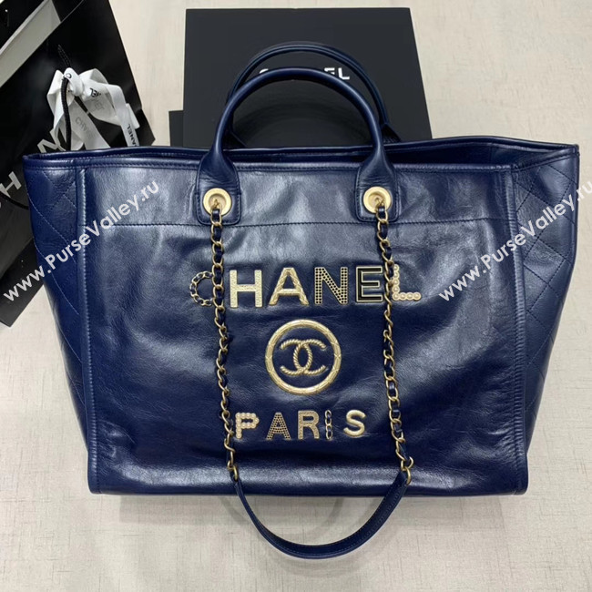 Chanel cowhide Tote Shopping Bag A66942 blue