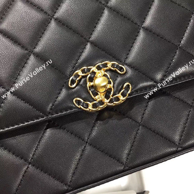 Chanel flap bag leather & Gold Metal AS0970 black