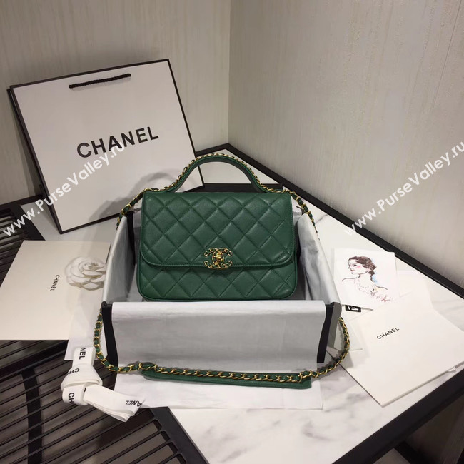 Chanel flap bag leather & Gold Metal AS0970 green