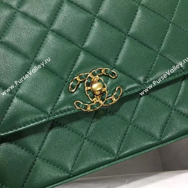 Chanel flap bag leather & Gold Metal AS0970 green