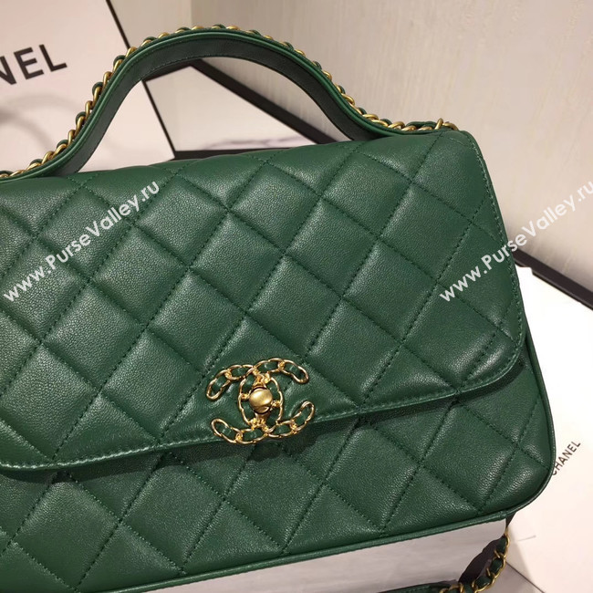 Chanel flap bag leather & Gold Metal AS0970 green