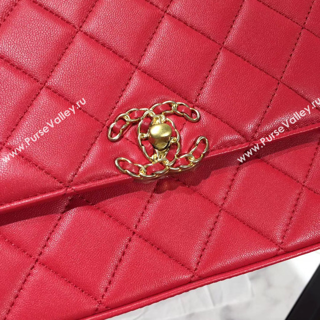 Chanel flap bag leather & Gold Metal AS0970 red