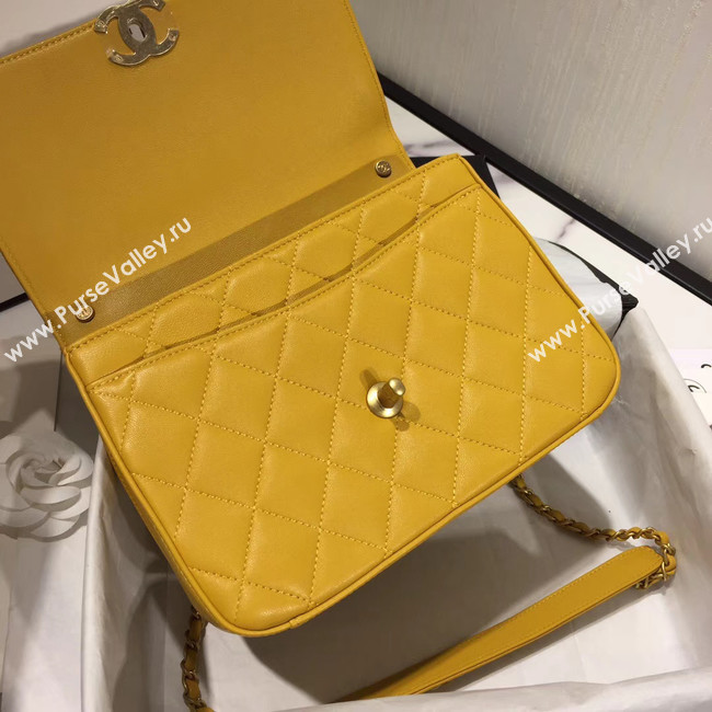 Chanel flap bag leather & Gold Metal AS0970 yellow
