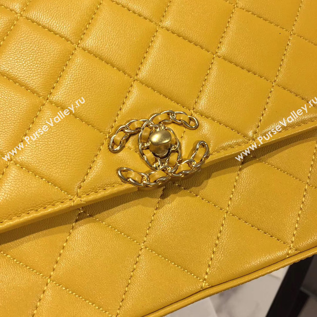 Chanel flap bag leather & Gold Metal AS0970 yellow