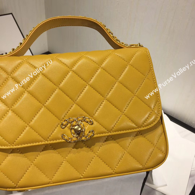 Chanel flap bag leather & Gold Metal AS0970 yellow