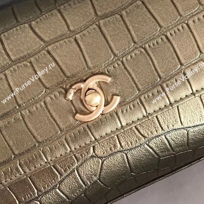 Chanel original Calfskin flap bag top handle A92290 bronze &gold-Tone Metal