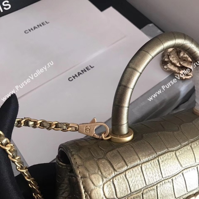 Chanel original Calfskin flap bag top handle A92290 bronze &gold-Tone Metal