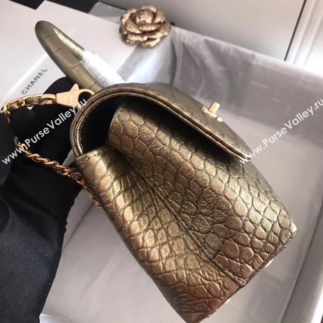 Chanel original Calfskin flap bag top handle A92290 bronze &gold-Tone Metal