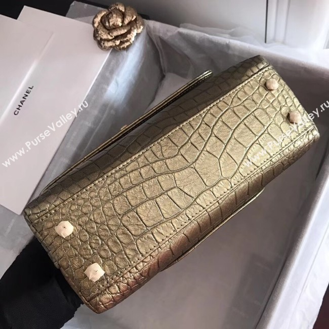 Chanel original Calfskin flap bag top handle A92290 bronze &gold-Tone Metal