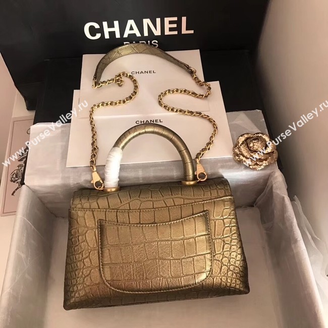 Chanel original Calfskin flap bag top handle A92290 bronze &gold-Tone Metal