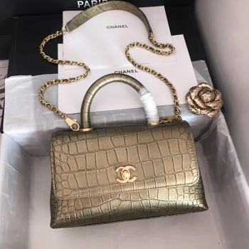 Chanel original Calfskin flap bag top handle A92290 bronze &gold-Tone Metal