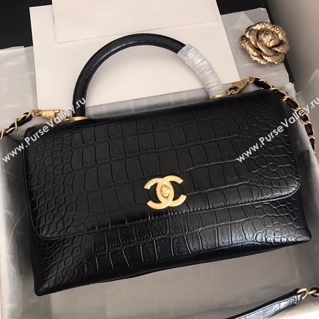 Chanel original Calfskin flap bag top handle A92292 black &gold-Tone Metal