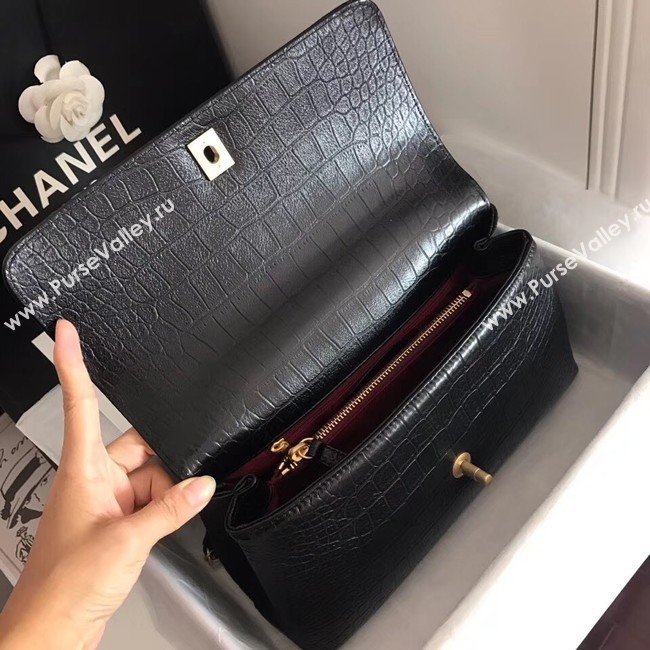 Chanel original Calfskin flap bag top handle A92292 black &gold-Tone Metal