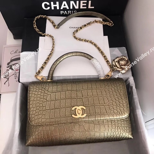Chanel original Calfskin flap bag top handle A92292 bronze &gold-Tone Metal
