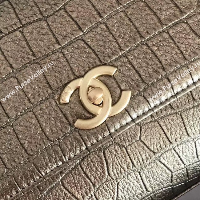 Chanel original Calfskin flap bag top handle A92292 bronze &gold-Tone Metal