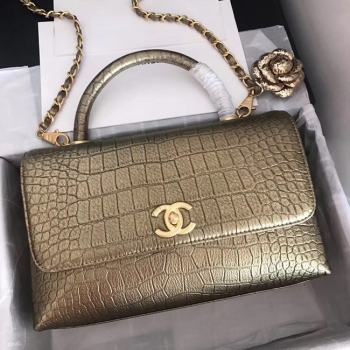 Chanel original Calfskin flap bag top handle A92292 bronze &gold-Tone Metal