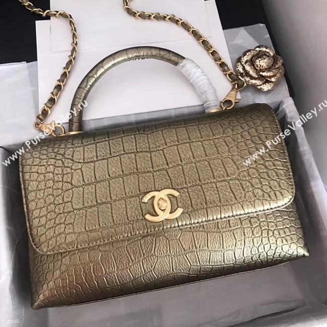 Chanel original Calfskin flap bag top handle A92292 bronze &gold-Tone Metal