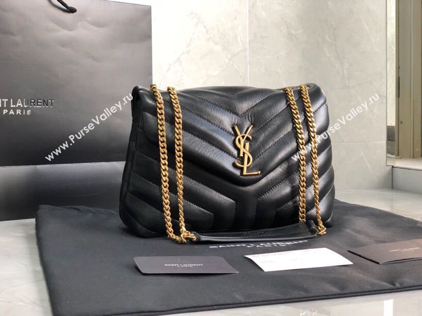 Yves Saint Laurent Calfskin Leather Tote Bag Black 464678 Gold hardware 