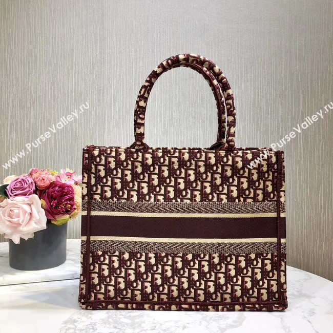 DIOR BOOK TOTE BAG IN EMBROIDERED CANVAS C1286-2 BURGUNDY