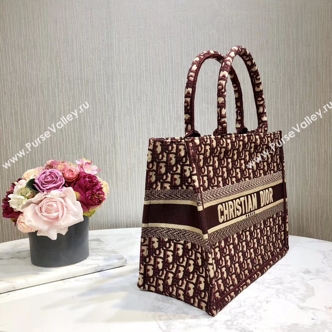 DIOR BOOK TOTE BAG IN EMBROIDERED CANVAS C1286-2 BURGUNDY