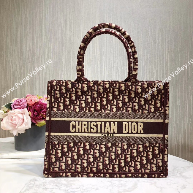 DIOR BOOK TOTE BAG IN EMBROIDERED CANVAS C1286-2 BURGUNDY