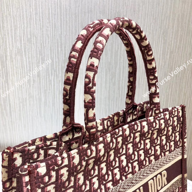 DIOR BOOK TOTE BAG IN EMBROIDERED CANVAS C1286-2 BURGUNDY