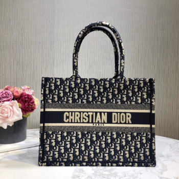 DIOR BOOK TOTE BAG IN EMBROIDERED CANVAS C1286-1 Navy