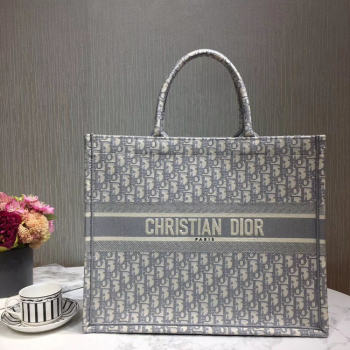 DIOR BOOK TOTE EMBROIDERED CANVAS BAG M1287-9 grey